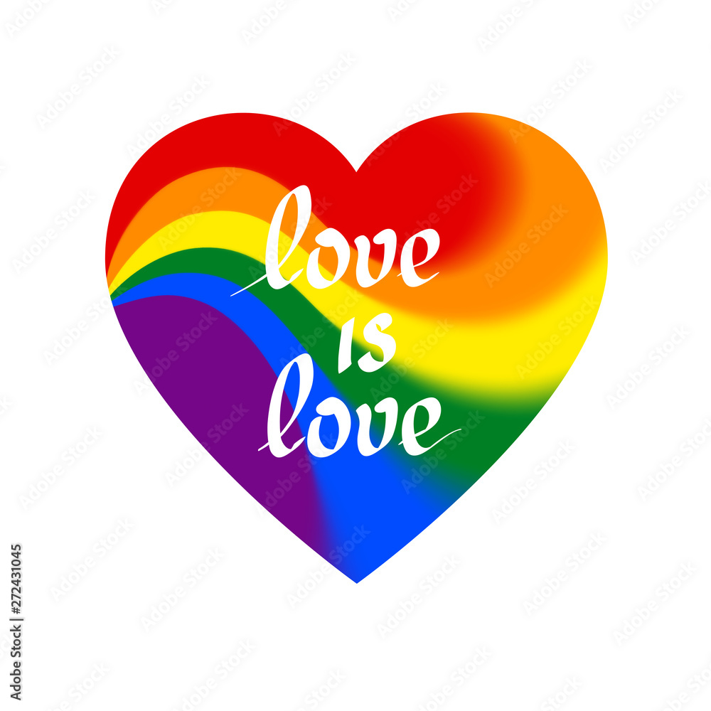 LGBT concept - heart shape in lgbtq flag colors with the text love is ...