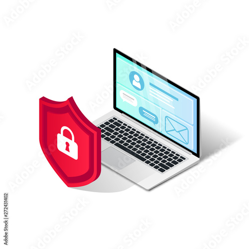 Online safety isometric concept laptop