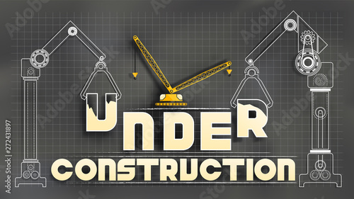Under Construction. Chalkboard mixed with paper cut technique. EPS10, Vector, Illustration. Size ratio 1920x1080 px.