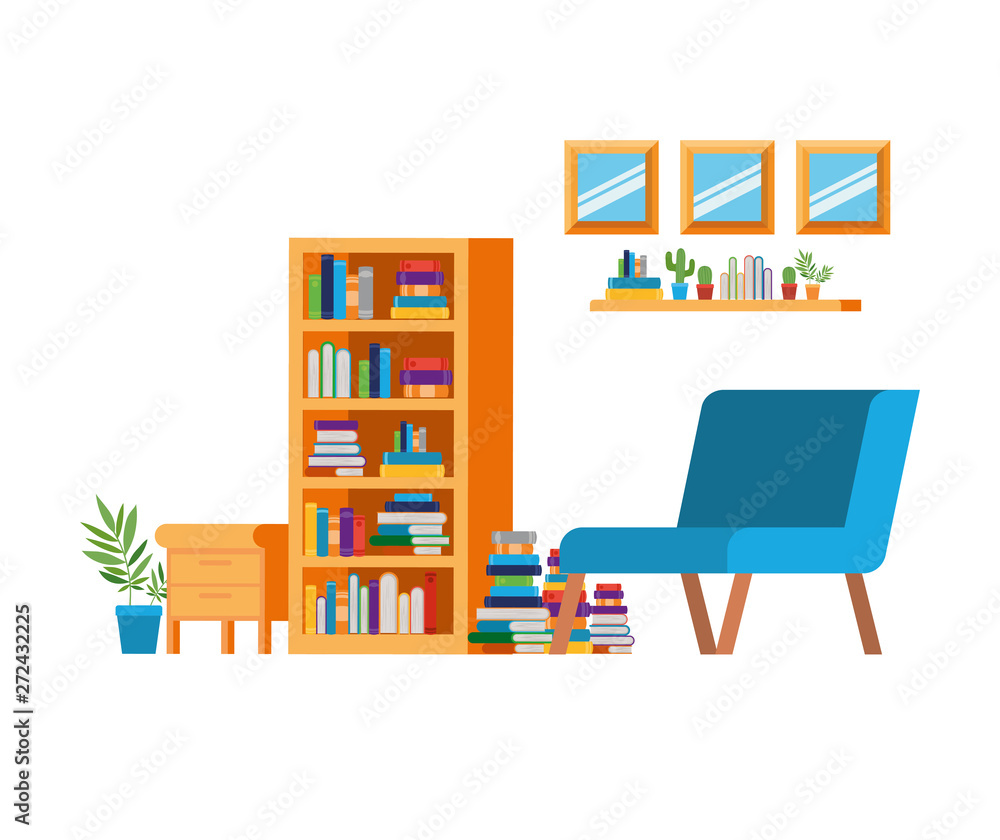 Fototapeta premium living room with couch and bookshelf of books