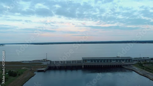 Wallpaper Mural Aerial Flying over the hydroelectric power station on the Daugava River in Riga in the evening Torontodigital.ca