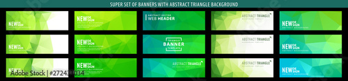 Set of abstract vector banner with triangle green background. Template for design