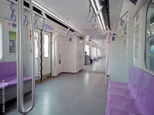 Bangkok, Thailand - 26 october 2018. : Clean inside the car of the MRT Purple Line MRT. Serving tourists between the western suburbs to central Bangkok, Thailand.