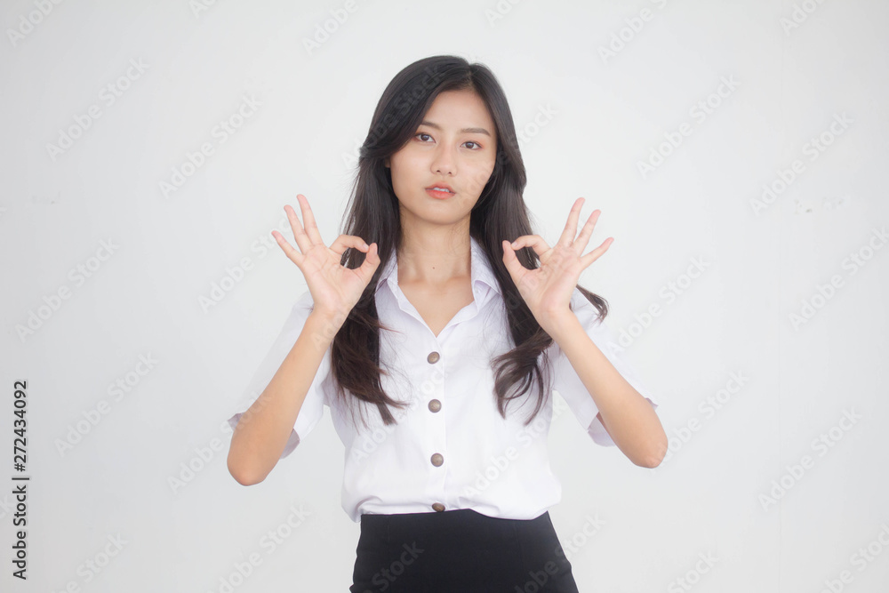 Portrait of thai adult student university uniform beautiful girl ok Portrait of thai adult student university uniform beautiful girl ok