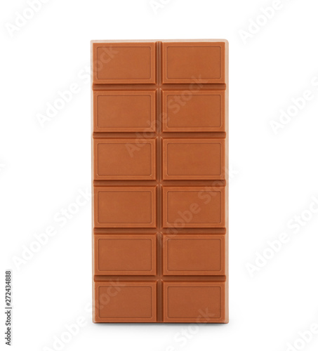 A whole bar of chocolate on a white background