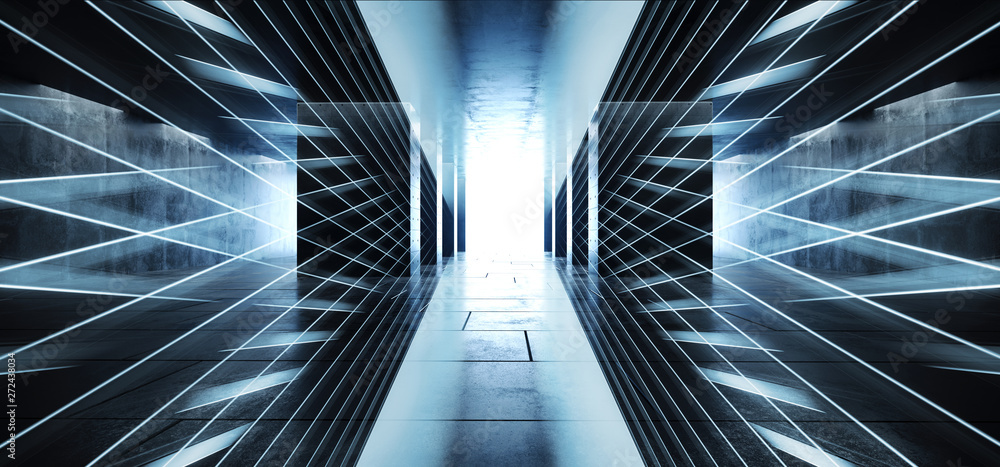 Abstract Neon Lights Sci Fi Glowing Blue Lasers Modern Futuristic Sci Fi Concrete Grunge Reflective Tiled Floor Columns Hallway Garage Underground White Glow Asphalt Room Gallery Elegant 3D Rendering Abstract Neon Lights Sci Fi Glowing Blue Lasers Modern Futuristic Sci Fi Concrete Grunge Reflective Tiled Floor Columns Hallway Garage Underground White Glow Asphalt Room Gallery Elegant 3D Rendering
