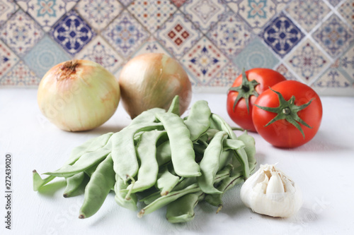 Fresh green bean meal ingredients, Turkish traditional food