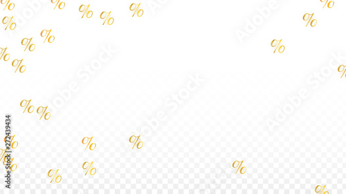Luxury Vector Gold Percentage Sign Confetti on Transparent. Percent Sale Background. Business, Economics Print. Discount Illustration. Promotion Poster. Black Friday Banner. Special offer Template.