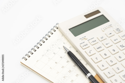 Wallpaper Mural Flat lay of top view office table desk with Calendar, calculators pens and other office supplies as background Workspace and Comfortable work table concept with copy space. Torontodigital.ca