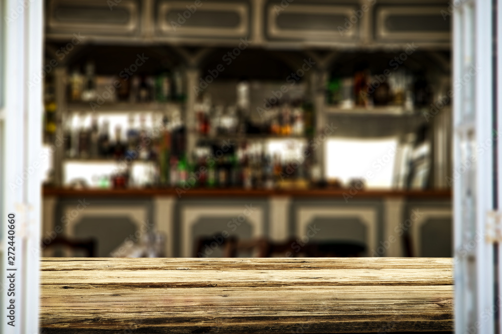 desk of free space and summer bar background 