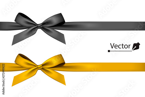 Black and golden bow with ribbon.