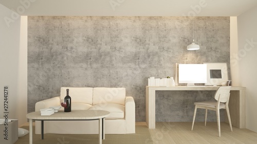 The interior minimal relax space room in condominium and background decoration Concrete wall -3D Rendering 