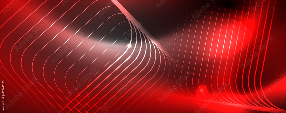 Obraz premium Shiny neon techno template. Neon lines background, 80s style laser rays