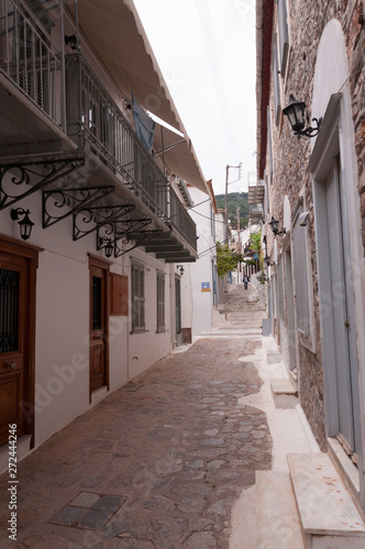The street greek island Idra (Hydra) at summer day