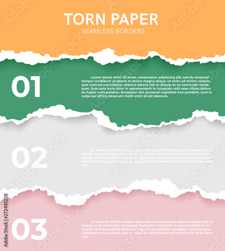 Seamless torn ripped paper layered isolated. Infographic. Blue color. Transparent background. Realistic template. Simple modern design. Flat style vector illustration.