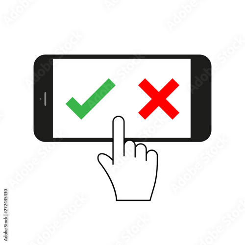 thin line hand tap start and stop. linear flat trend modern logotype graphic design isolated on white. concept of positive or negative solution like selection and arm point like confirm or rejection