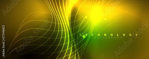 Shiny neon lines template - northern lights glowing blur lines. Futuristic style glow neon 80s disco club or night party techno template