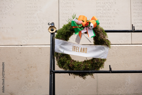Ireland Wreath at War Memorial remembering Ireland in World War One photo