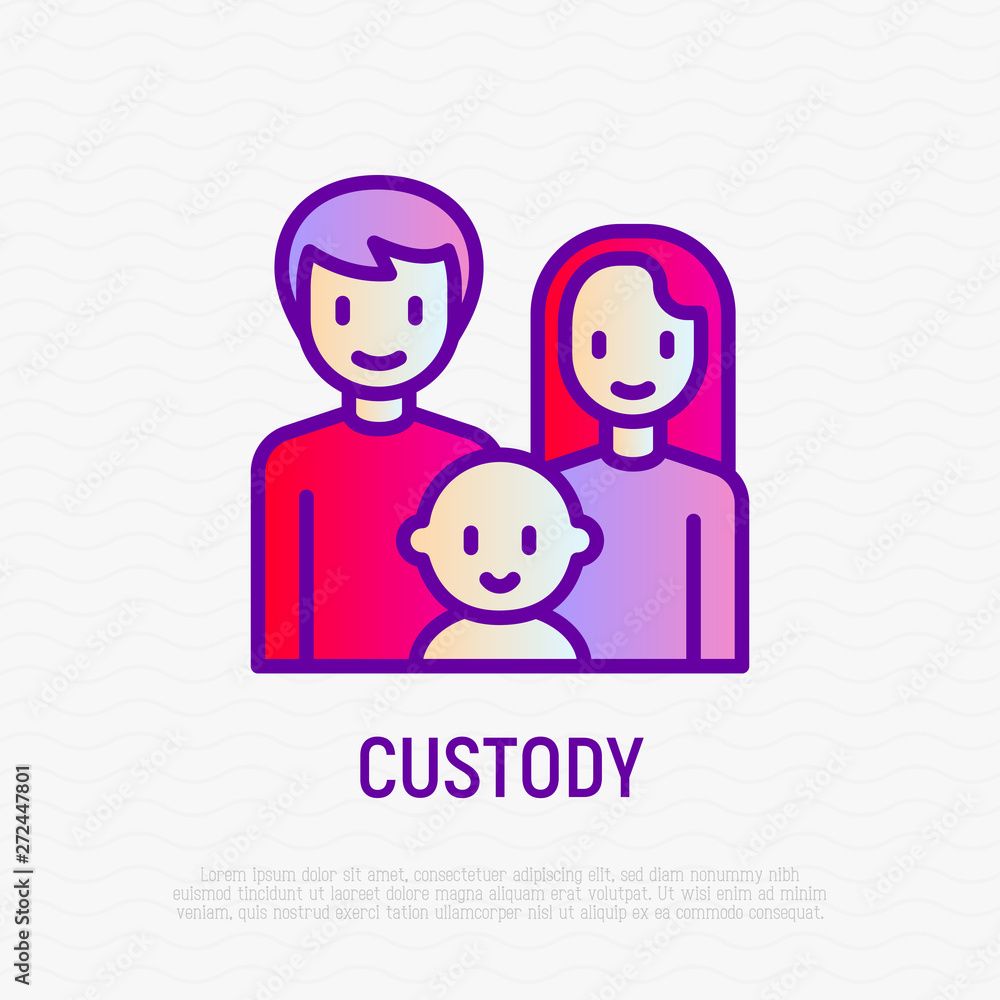 Custody thin line icon: happy family with baby. Modern vector illustration of child adoption.