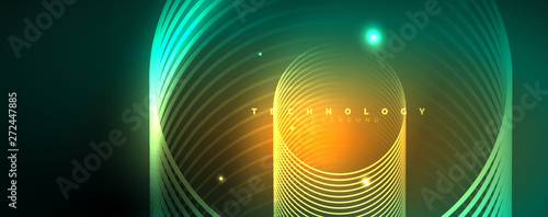 Shiny neon lines template - northern lights glowing blur lines. Futuristic style glow neon 80s disco club or night party techno template