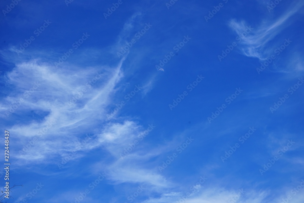 Brilliant Blue Sky with Clouds and the Moon Brilliant Blue Sky with Clouds and the Moon
