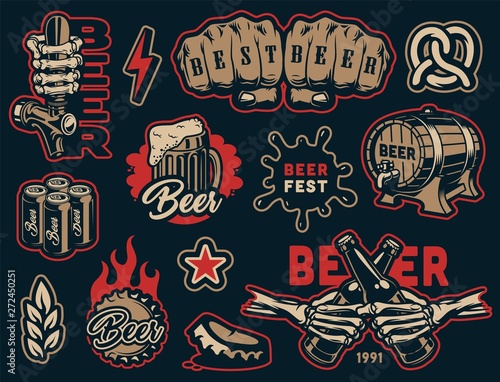 Vintage beer elements colorful collection