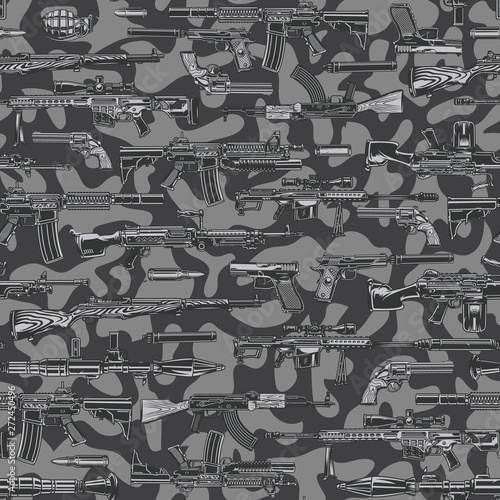 Vintage military monochrome seamless pattern