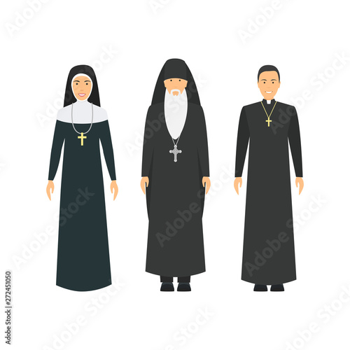 Cartoon Characters Christians Religion People Different Types Set. Vector