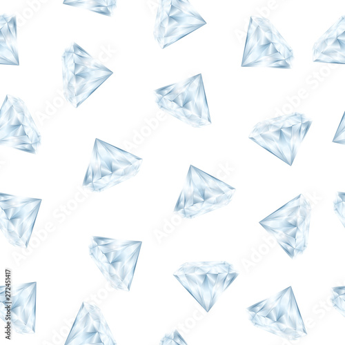 Realistic Detailed 3d Shiny Bright Diamond Seamless Pattern Background. Vector
