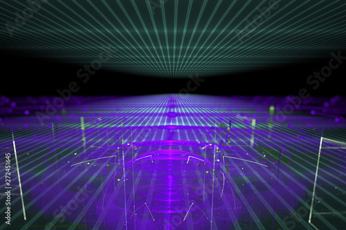 Futuristic techno background. Lattice and sphere. Abstract 3d illustration in perspective.
