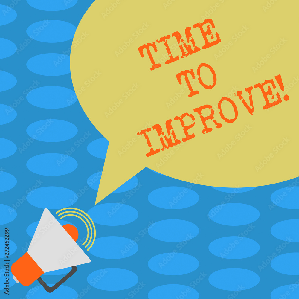 Word writing text Time To Improve. Business concept for Telling someone to develop himself Study hard Courses Megaphone with Sound Volume Icon and Blank Color Speech Bubble photo Word writing text Time To Improve. Business concept for Telling someone to develop himself Study hard Courses Megaphone with Sound Volume Icon and Blank Color Speech Bubble photo