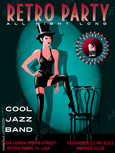 Retro party invitation card. Handmade drawing vector illustration.