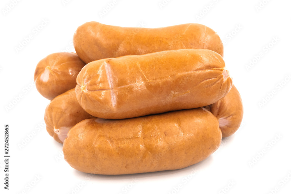Smoked meat sausage isolated on white background
