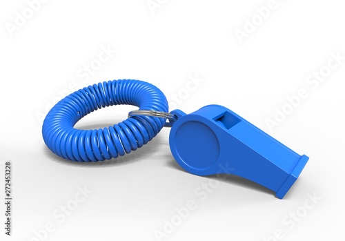 Blank Promotional Whistle Coil Key chain for branding and mock up. 3d render illustration.