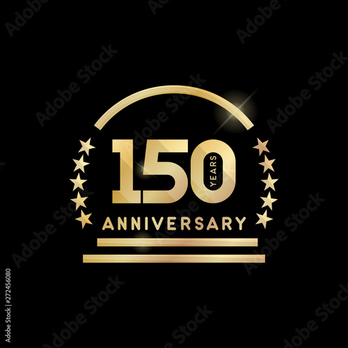 150th year anniversary golden emblem. Vector icon.