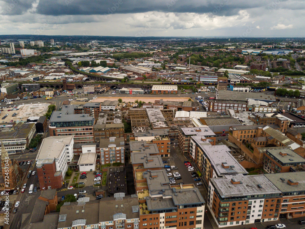 Aerial view of the city centre skyline of Birmingham, UK