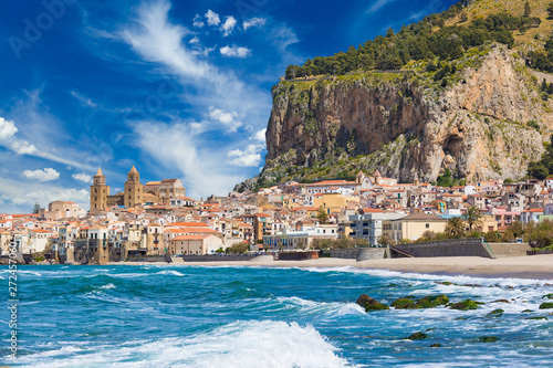 Beautiful Cefalu, resort town on Tyrrhenian coast of Sicily, Italy photo
