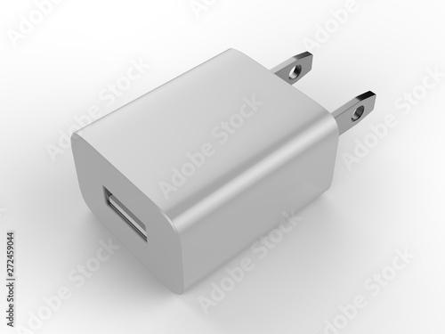 Blank Promotional USB AC Adapter Wall Charger. 3d Render Illustration. photo