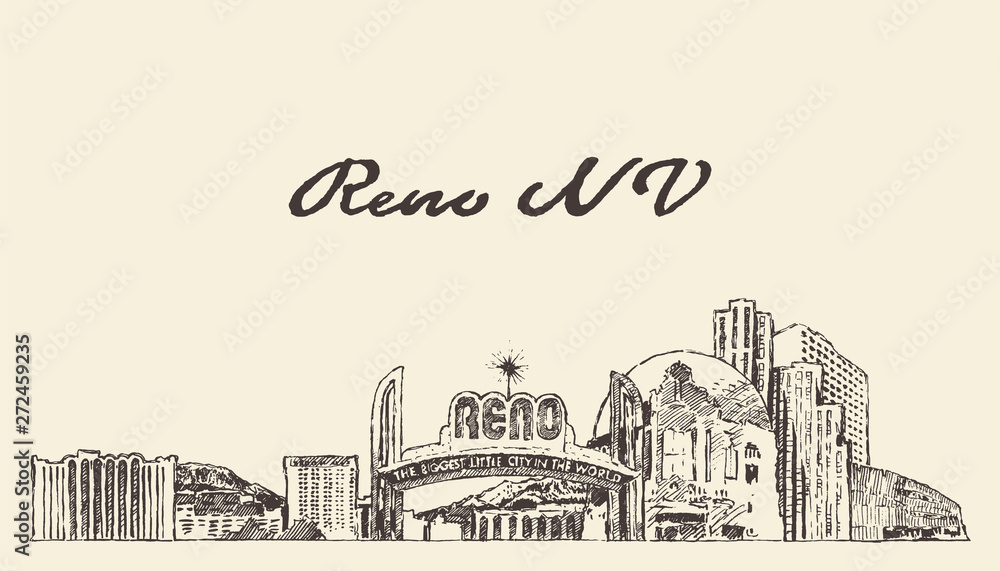Reno skyline Nevada United States USA draw vector