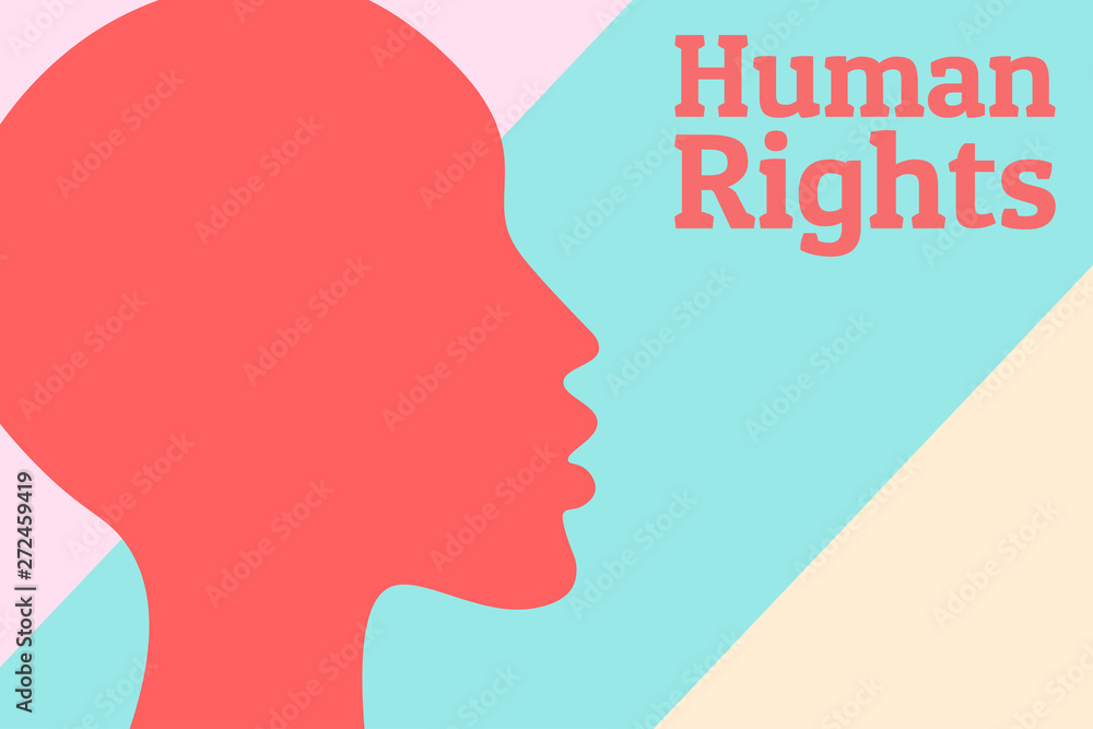 Human rights concept background. Silhouette of female head. Equality and feminism. Poster against discrimination.