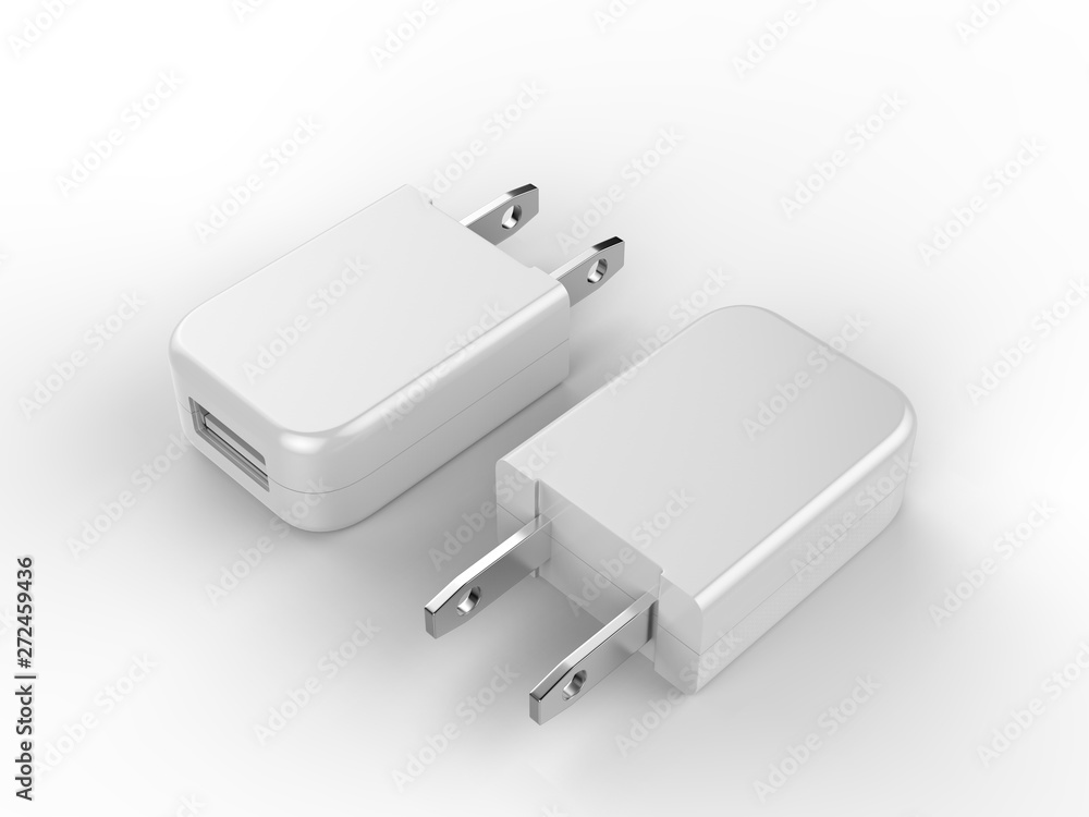 Blank Promotional USB AC Adapter Wall Charger. 3d Render Illustration. Blank Promotional USB AC Adapter Wall Charger. 3d Render Illustration.