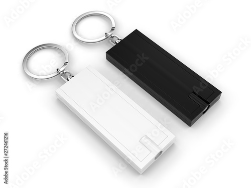 Canvas Print Blank LED Torch Key Ring for mock up. 3d render illustration.
