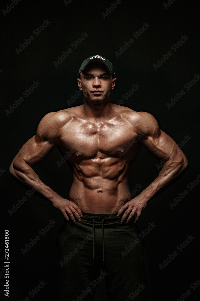 Bodybuilding competitions on the scene. Man sportsmen bodybuilder physique and athlete. Fitness motivation.