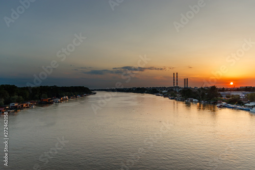 Sunset at Sava river  sunset in industrial aerea of Belgrade