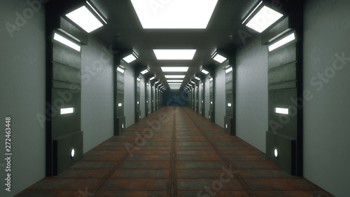 3d render interior. Futuristic hallway. Interior concept design © Miguel Aguirre