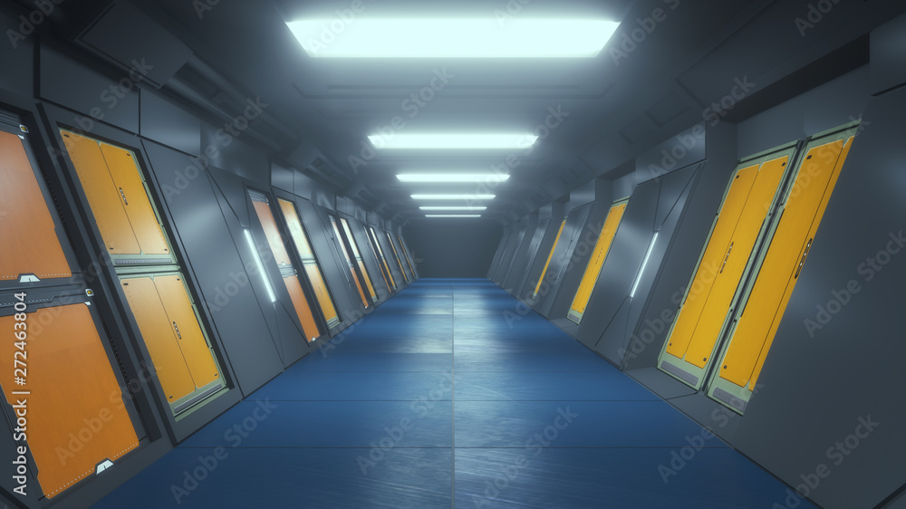 Fototapeta premium 3d render interior. Futuristic hallway. Interior concept design