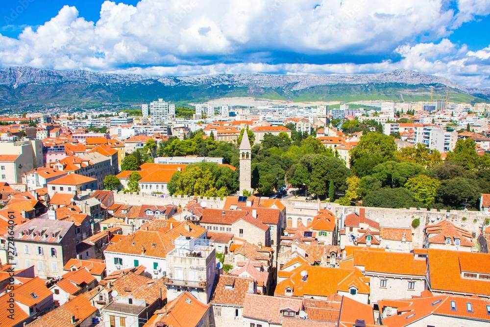 Aerial view of Split city, Croatia. Sunny summer day. Cityscape of Split town.