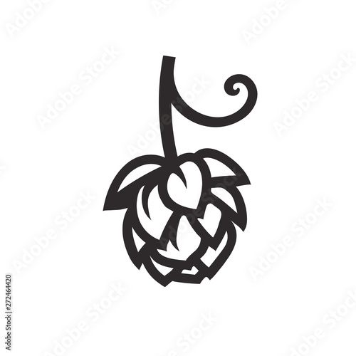 Hop cone icon. Design element for beer prodaction, brewery, pub and bar. Black and white vector illustration.