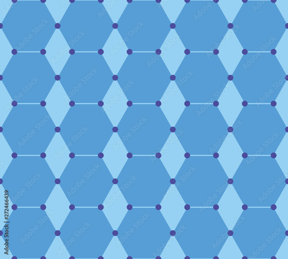 Fototapeta premium seamless background of blue dots and hexagons on pastel blue
