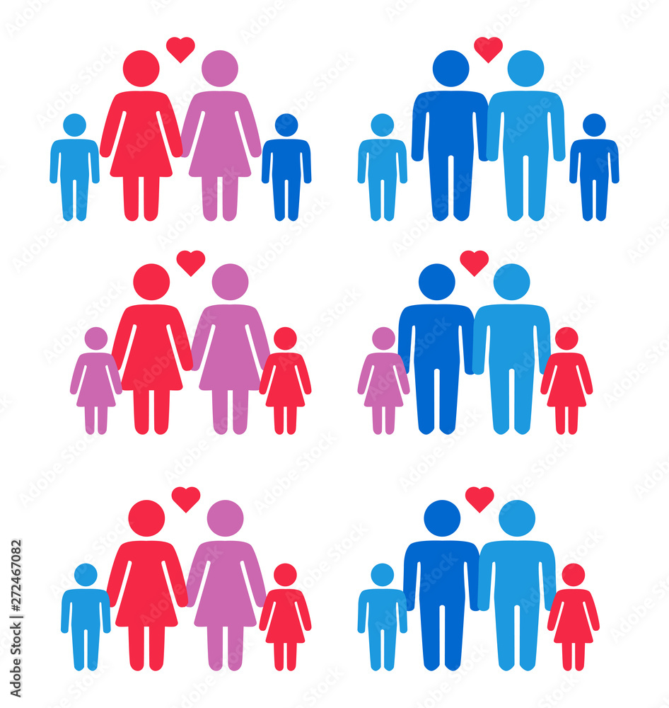 Gay, lesbian couples and family with children icons set Gay, lesbian couples and family with children icons set